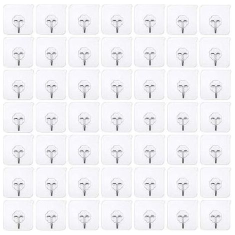 50 selbstklebende Haken ohne Bohren – Transparente Wandhaken – Transparente Klebehaken – Wasserfeste Türhaken – Ideal für Küche/Badezimmer (1/4)