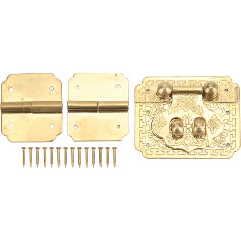 Box Lock Buckle Hinges Set Durable Rustproof Brass Corrosion Resistant Retro Style Wide Application Small Box Hinges (1/5)