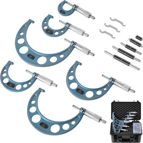 Micromètre Extérieur 0-1 pouce 1-2 pouces 2-3 pouces 3-4 pouces 4-5 pouces 5-6 pouces Micromètre Précision 0,0001, 0,0002, 0,0003 pouce pour Machiniste Ingénierie, 6 PCS avec Coffret Protection (1/5)