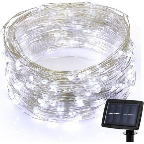 Guirlande Ruban Lumineuse Solaire,20 LEDs 72ft/22M de Cuivre Extérieur Tube Rope Guirlande Lumineuse Décorative (Blanc) (1/5)