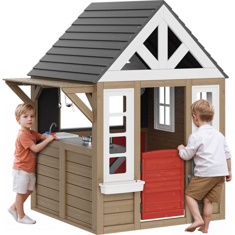 VEVOR Casetta da Gioco in Legno da Esterno,Moderna Casetta da Gioco in Cedro per Bambini dai 2 ai 10 Anni,Casetta da Giardino in Stile Country,Casetta da Gioco in Cedro in Stile Country con Porta (1/5)