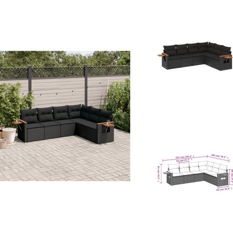 6-tlg. Garten-Sofagarnitur mit Kissen Schwarz Poly Rattan - Gartenmöbel - Esszimmergarnituren - Rattan Möbel - Outdoor Möbel - Lounge Set (1/3)
