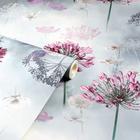 Flower Wallpaper Floral Spring Meadow Field Magical Duck Egg Lilac Arthouse