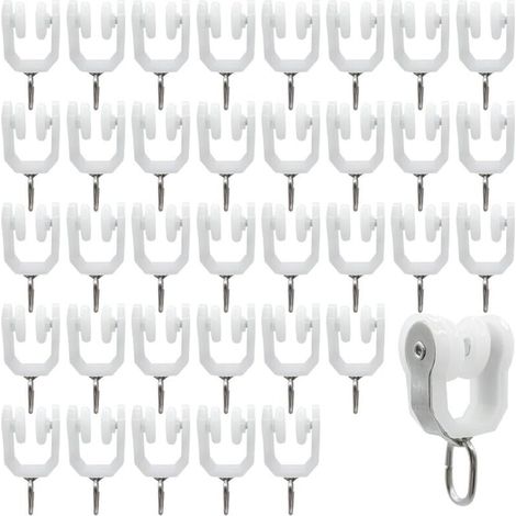 Rulli per binario per tende - 36 pezzi Binario per tende da esterno, gancio per tende, binario scorrevole, carrucola per tende in acciaio inossidabile (bianco)