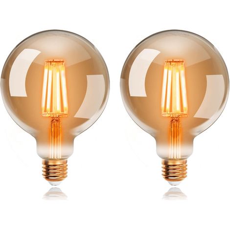 Edison Vintage Glühbirne, 95mm Durchmesser, Nicht Dimmbar, G95 E27 LED Filament Lampe, 4W Ersetzt 40W Glühlampe, 400 LM, 2200K Warmweiß, Bernsteinfarbenes Glas, 2 Stück (1/5)