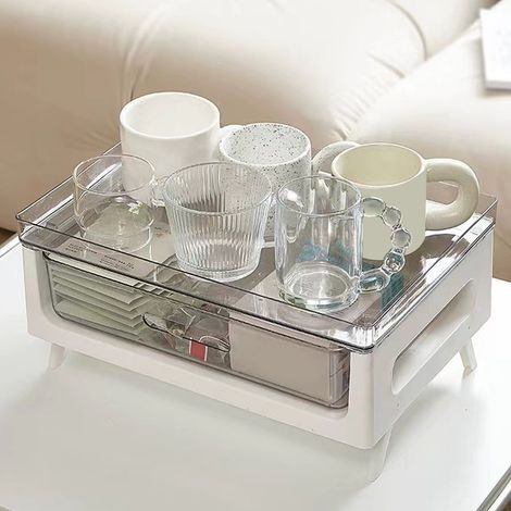 Schreibtisch-Organizer mit Schublade, staubdicht, mit Ablagefach für Wohnzimmer und Küche, weiß, 1-lagig (1/5)