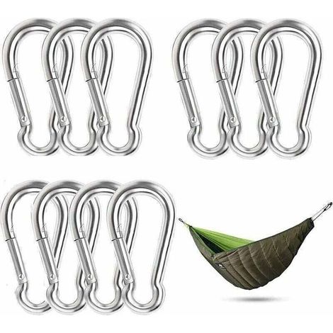 10 Pièces Mousqueton en Acier Inoxydable Attache Mousqueton Clip Mousqueton Étanche Résistant à la Rouille Durable pour Sports Hamac Pêche Balançoire Camping Maison Horticulture Décoration (1/4)