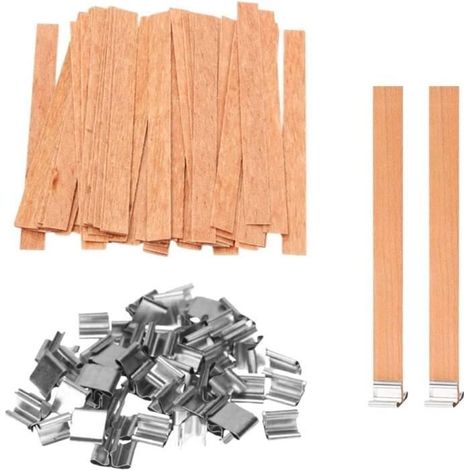 Meche Bougie Bois 50 Pièces Mèche en Bois de Bougie avec Support de Fer Mèches Bougie en Bois Naturel Trimmable Meches A331 (1/4)