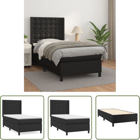 The Living Store Sommier à lattes de lit avec matelas Noir 90x200 cm Similicuir - Lit Plateforme - Lit Double - Literie - Chambre À Coucher - Meuble Design (1/5)