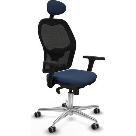 Jorquera sincro malla negra similpiel azul marino brazos 3D base aluminio cabecero fijo ruedas 65mm engomada (1/5)