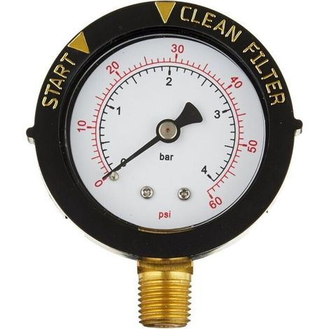 Manometer für Pool- und Spa-Ventile, 60 psi, 1/4-Zoll-NPT-Anschluss an der Unterseite, kompatibel mit Pentair 190058. Drucküberwachungsinstrument. (1/4)