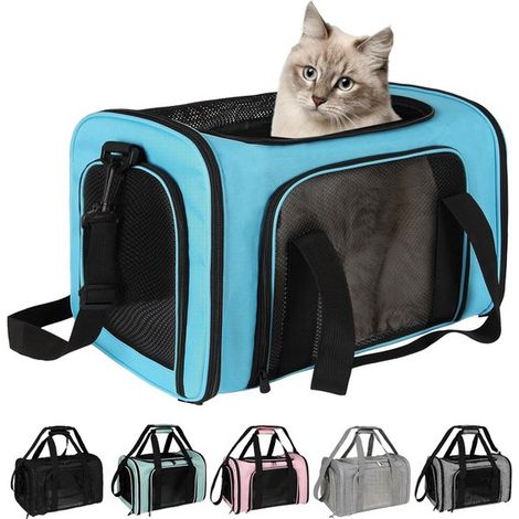 Panier pour chiens et chats - Panier de transport souple pour petits, moyens et grands animaux de compagnie - Panier de voyage pliable, approuvé pour l'avion - Bleu - 45x30x30cm - 1 pièce (1/5)