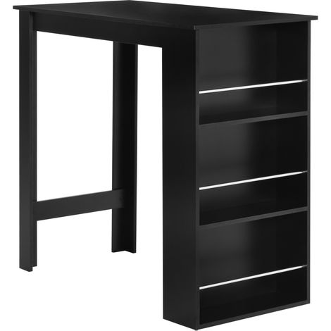 Hoher Küchenbartisch mit 3 Holzablagen, Bartheke für moderne Küche, Zuhause und Bar, 112 x 57 x 106 cm, Schwarz