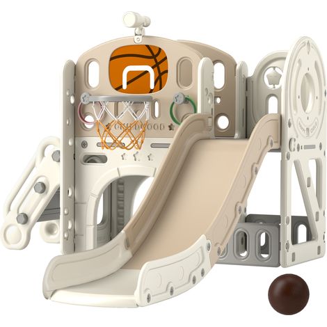 Toboggan 7 en 1 avec espace de rangement et tunnel aire de jeux intérieure 186 x 153 x 111 cm blanc crème