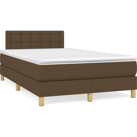 Cama box spring con colchón tela marrón oscuro 120x190 cm (1/5)