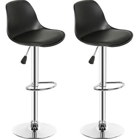 Barhocker 2er Set,höhenverstellbare,360° Drehstuhl,Barhocker aus PU-Leder,verchromter Stahl,Schwarz