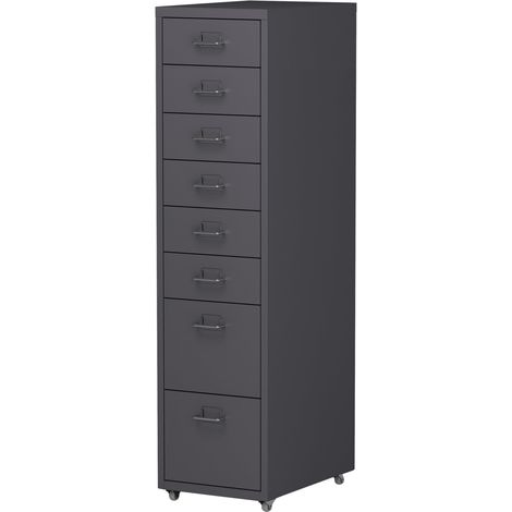 Mobiletto/contenitore per ufficio su ruote con 8 cassetti 109 x 28 x 41 cm grigio scuro 030009112