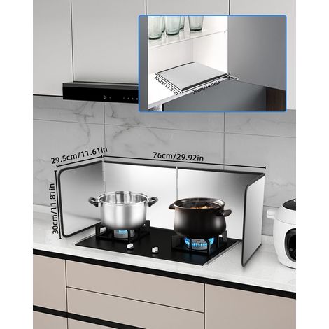 Piatto da cucina a quattro lati anti-schizzi, pieghevole, previene efficacemente gli schizzi d'olio, facile da pulire, adatto a cucine e piani cottura, dimensioni: 76 x 29 x 30 cm (1/4)