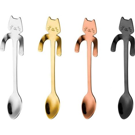 4 Pièces Créative Cuillère à Dessert, Cuillères à Expresso Patte de Chat en Acier Inoxydable, Cuillère à Dessert de Dessin Animé de Chat (1/5)