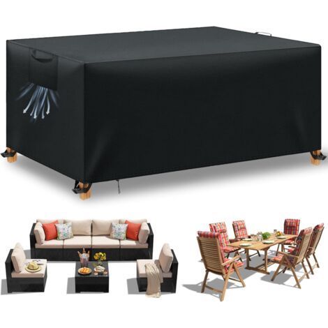 Garden Table Cover, Outdoor Garden Furniture Cover, Waterproof UV-Resistant Garden Furniture Cover, 210D Oxford Fabric Garden Furniture Protective Cover, Black, 242x162x100 cm