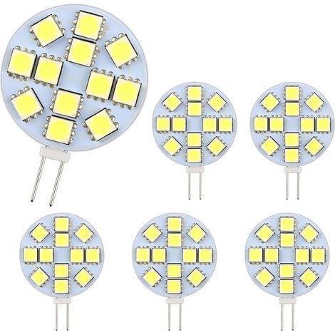 Ampoule G4 LED 2W, AC/DC12-24V, 200LM Blanc Chaud 3000K, 12x 5050SMD, Équivalent Ampoule Halogène 20w, Non-Dimmable, G4 Ampoule Ronde LED pour Lumière d'armoire, Éclairage Encastré, Lot de 6 (1/4)