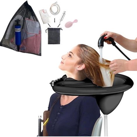 Lavatesta gonfiabile, spa portatile e leggera per capelli, ideale per donne in gravidanza, anziani, pazienti, bambini e nel periodo post-parto - Nero (1/5)