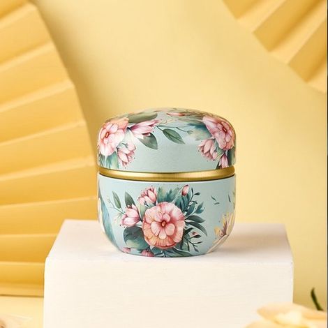 Boîte à thé ronde - Boîte à thé - Boîte à thé en métal - Style vintage - Petit pot de rangement - 8,5 × 8,5 × 8,5 cm - Vert - Vert fer (1/5)