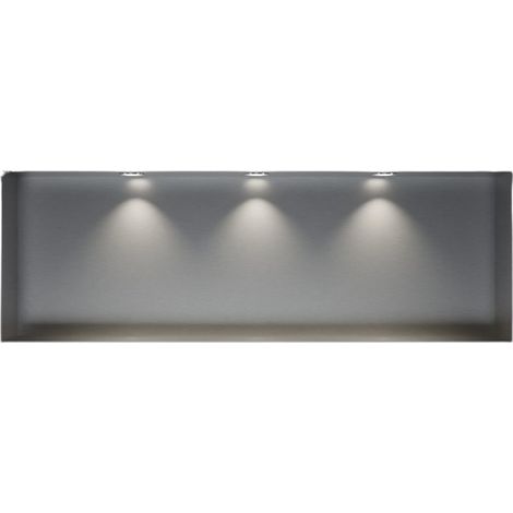 BERNSTEIN - Nicchia doccia in acciaio inox + 3 faretti LED, ripiano incorporato NT309010X 30x90x10cm (AxLxP) Acciaio spazzolato, 3x faretti cromata	Acciaio inossidabile spazzolato, Cornice per install