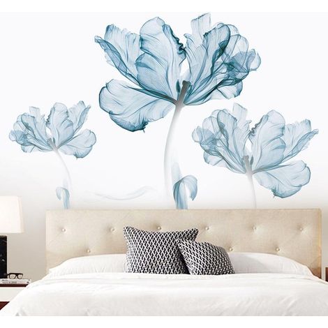 Sticker mural fleur bleue pour la maison, salon ou chambre à coucher (1/4)