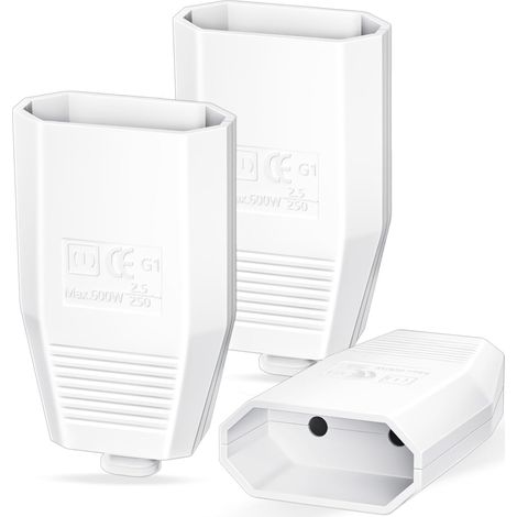 3-teiliges Set weiblicher Stecker, europäischer Stecker, Flachstecker mit Schutzkontakt, Euro-Flachkupplung 250 V/2,5 A, Flachstecker mit Zugentlastung