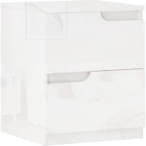 Table de chevet moderne en bois avec 2 tiroirs et finition brillante, 40 x 40 x 48 cm, blanche (1/5)