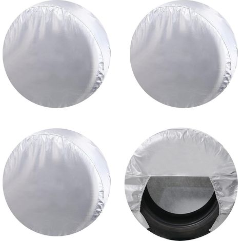Protezioni per pneumatici per camper (set da 4, argento), impermeabili, resistenti ai raggi UV, realizzate in tessuto Oxford, per camion, camper, barche, roulotte, SUV, per pneumatici con diametro da (1/5)