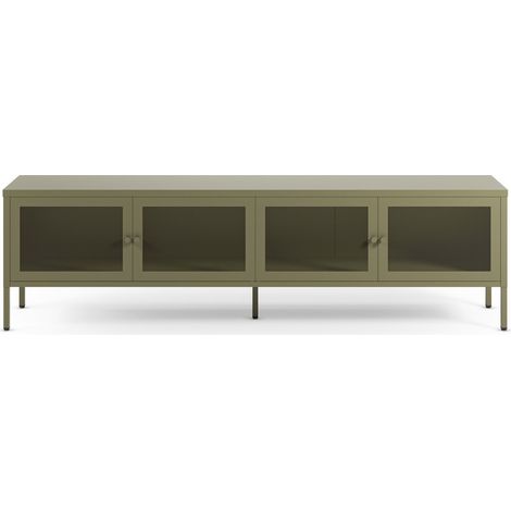 Meuble TV en métal vert kaki 4 portes, 160 cm - Latem