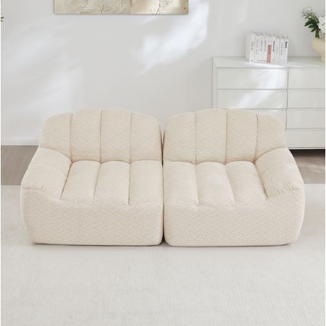 Divano modulare 2 posti senza struttura 210 x 104 x 79 cm in tessuto effetto bouclé beige HAVRYA (1/5)