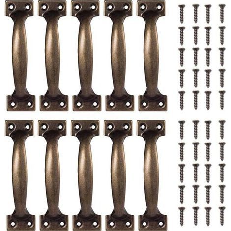 Poignées Poignee de Meuble 10Pcs Poignées d'Armoires de Cuisine Vintage Bouton de Porte Poignee Rétro en Bronze pour Armoires de Cuisine (Bronze,98x23mm) (1/4)
