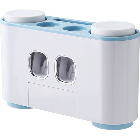 Porte-brosses à dents mural ecoco avec 2 distributeurs de dentifrice, 4 porte-brosses à dents et 5 emplacements pour brosses à dents, étagère de rangement pour articles de toilette (1/3)