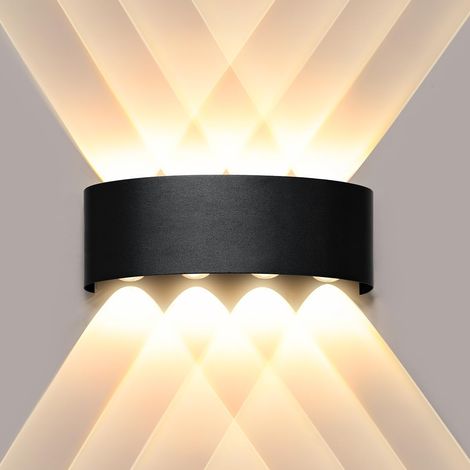 LED Applique Murale Intérieur/Extérieur, 8W 3000K Blanc Chaud Lampe Murale, IP65 Etanche Moderne Up Down Éclairage Mural, Noir Luminaire Murale pour Chambre Couloir Salon Escalier (1/5)