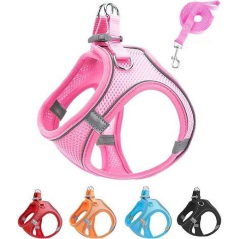 Ensemble harnais et laisse pour chien en maille douce rose,harnais pour chiot facile à marcher,gilet réfléchissant réglable,rose S (1/5)
