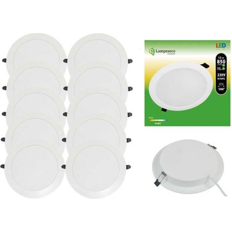 Lampesecoenergie – Lot de 10 spots encastrables LED extra-plats 12W – Blanc neutre 4200K – Angle de diffusion 100° – Diamètre 175mm – Installation facile (1/4)