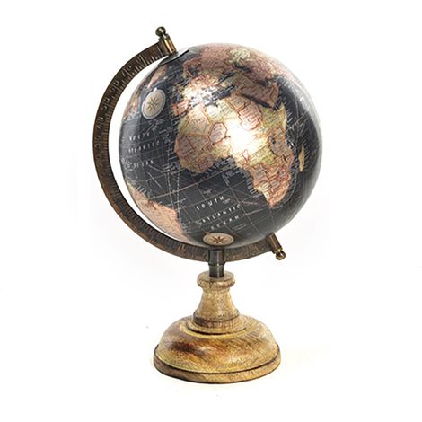 Mappamondo "Metallic" con base in legno per interno da 27,5 cm -Scuro (1/3)