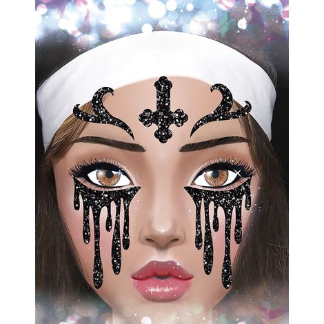 Autocollants pour le visage de nonne à paillettes d'Halloween (1/3)