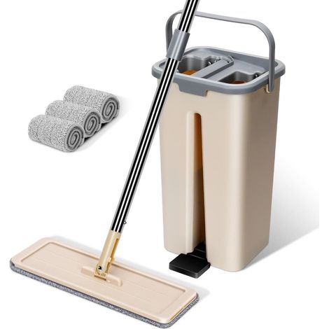 Wischmopp Set mit Eimer 140cm Edelstahl Griff Wischmop 10 Mikrofaser Pads (1/5)