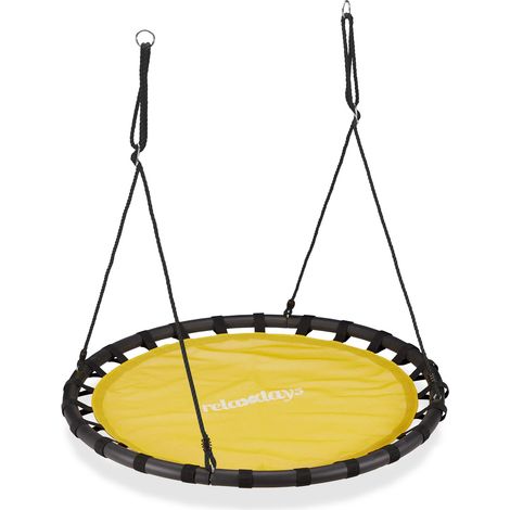 Relaxdays altalena nido rotonda sospesa per bambini e adulti, regolabile, esterno, Ø120 cm, fino a 100 kg, gialla (1/7)