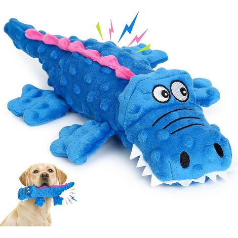 Peluche pour chien de grande taille, jouet indestructible et bruyant, en coton (bleu, crocodile).