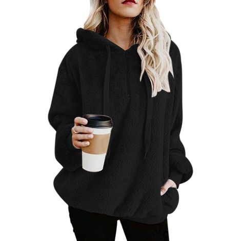 Sweat à capuche duveteux pour femme, pull confortable à poches surdimensionnées, sweat-shirt à capuche en polaire athlétique (1/5)