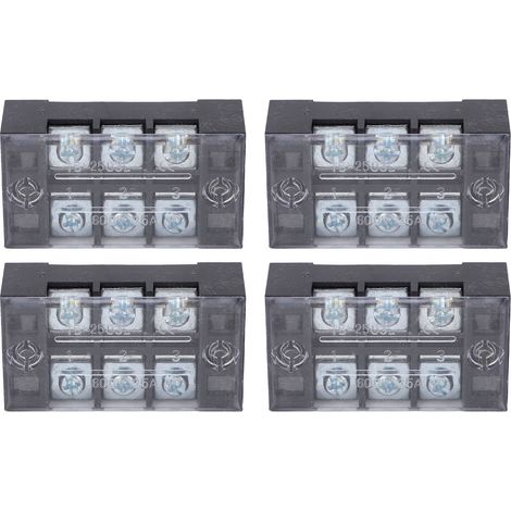 Bornier double rangée à vis haute intensité 600V 25A 3 positions avec couvercle, lot de 4 pièces (2503) (1/5)
