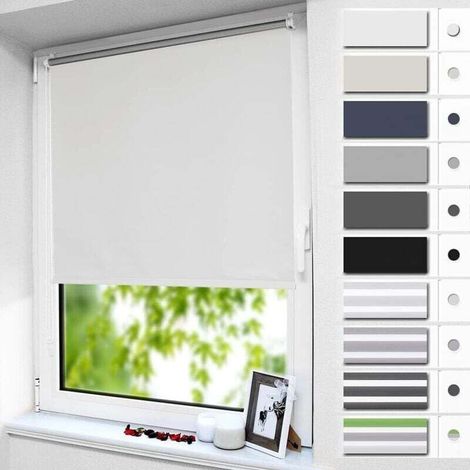 Store occultant sans perçage, blanc, 60 x 200 cm, enrouleur opaque à isolation thermique pour fenêtre ou porte, protection de la vie privée (1/3)