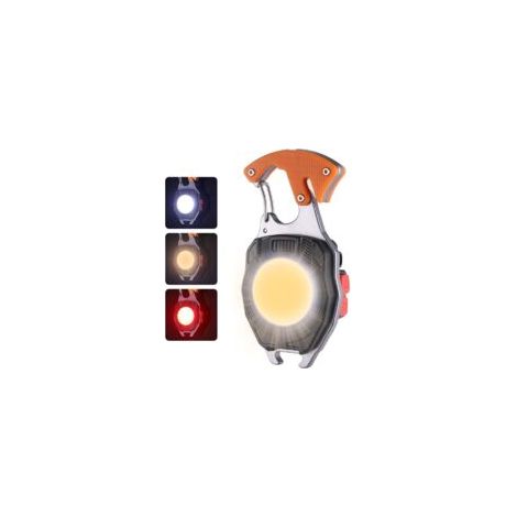 Mini torcia portachiavi COB, 6 modalità, luce portachiavi COB impermeabile, mini torcia ricaricabile USB con apribottiglie, cacciavite di emergenza per campeggio e riparazioni - Crezuo