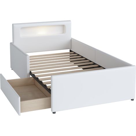 Letto per bambini imbottito 90 x 200 cm bianco con luce notturna, porta USB e vano contenitore (1/5)
