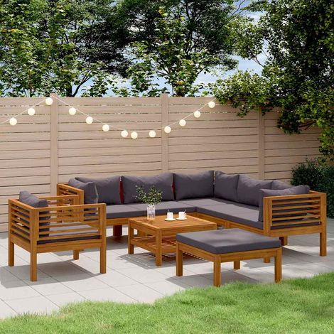 Salon de jardin 8 pcs Ensemble Table et Chaise de Jardin - avec coussin Bois d'acacia solide BV178250 - BonneVie (1/5)